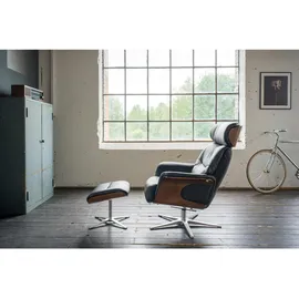 KAWOLA Sessel, Relaxsessel drehbar Leder schwarz mit Hocker