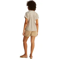 Tommy Hilfiger Damen Bluse Linen Collarless Kurzarm, Mehrfarbig (Classic Ithaca/Sandalwood), 38
