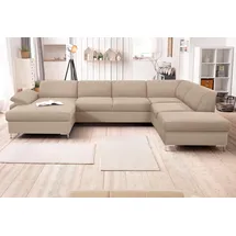 DOMO collection Wohnlandschaft Santana mit viel Platz, komfortabel, moderner Fuß, bequeme Armlehne, wahlweise mit Bettfunktion, U-Form beige