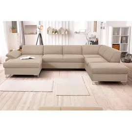 DOMO collection Wohnlandschaft Santana mit viel Platz, komfortabel, moderner Fuß, bequeme Armlehne, wahlweise mit Bettfunktion, U-Form beige