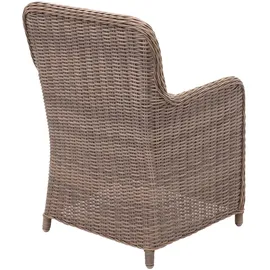 Mendler 2er-Set Poly-Rattan Stuhl HWC-E98, Rattanstuhl Gartenstuhl Korbsessel, Spun Poly halbrundes Rattan beige Kissen grau