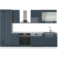 Vicco Küchenzeile Fame-Line 300 cm Dunkelblau Hochglanz/Weiß