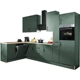 WIHO KÜCHEN Winkelküche »"Simi", mit verstellbaren Füßen, wahlweise mit E-Geräten«, Soft-Close-Funktion in Schubkästen & Auszügen, Stellbreite 315/175 cm grün
