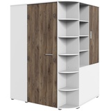 Lomadox Begehbarer Eckkleiderschrank mit Beleuchtung JOHANNESBURG-43 in weiß mit Eiche Nb., b/h/t: ca. 124/201/148 cm