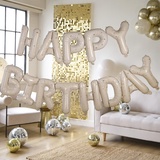 Ginger Ray 'Happy Birthday' Cream with a Gold Fleck Foil Balloons Letter Bunting Party Decorations 3m Twine