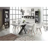 Esszimmertisch Ausziehtisch 160-210x90Nachbildung Keramik hell Gestell modern Graphit Modell Zürich - Weiß