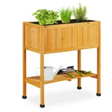 Relaxdays Hochbeet Holz, Pflanzbeet auf Stelzen, HBT: 80,5 x 74 x 38 cm, Garten, Balkon & Terrasse, mit Folie, orange