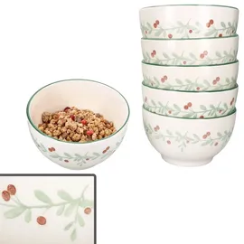 Mambocat 6x Holly Müsli-Schale 14,3cm 550ml Steingut 6 Personen Dessert-Bowl Weihnachten,