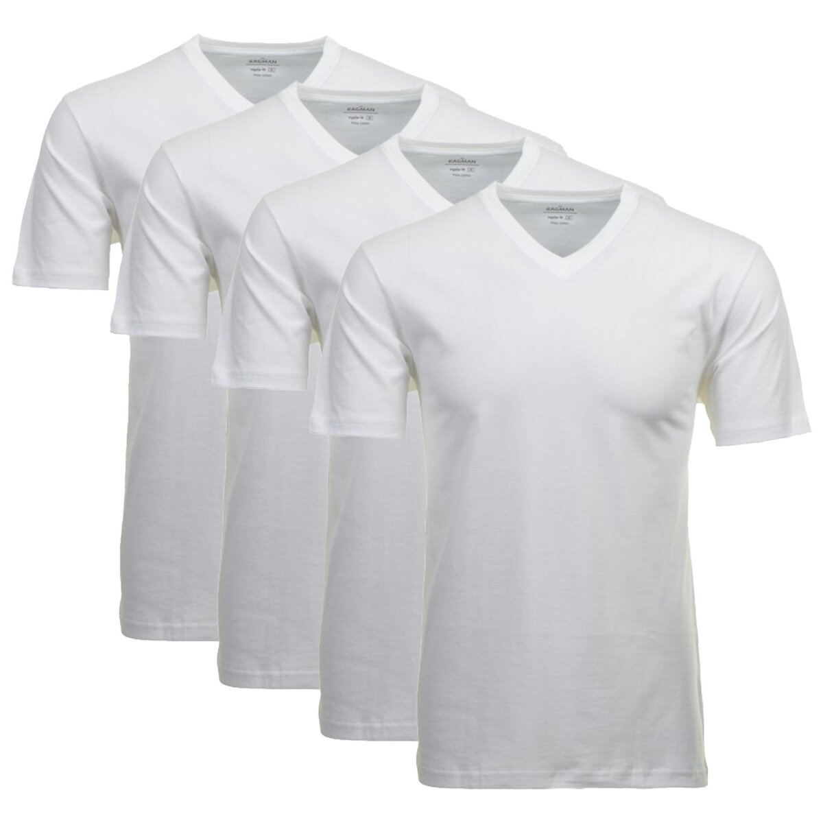 RAGMAN Herren T-Shirt 4er Pack - 1/2 Arm, Unterhemd, V-Neck Weiß 6XL