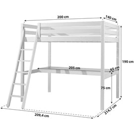 Vipack MID.YOU Hochbett Weiß, Holz, Kiefer, Höhe ca. 20 cm