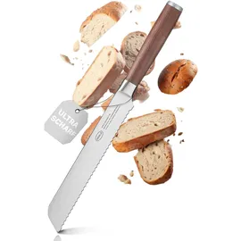 Rösle Brotmesser Masterclass 20 cm - Hochwertiges Brot Messer mit Wellenschliff, Küchenmesser für Brot, Brötchen und Baguette, ein scharfes Schneidemesser mit ergonomischem Griff aus Walnussholz