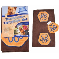Microfaser Tierpflege-Set Funktions- Handtuch + Waschhandschuh Hunde Kleintiere