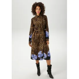 Aniston CASUAL Blusenkleid Midi Blüten-Bordüre/Leo-Print Schwarz/Beige/Braun/Blau 36