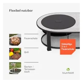 Blumfeldt Merano Circolo L 3-in-1-Feuerschale mit Grillfunktion als Tisch, nutzbar 122 x 87 cm Weiß