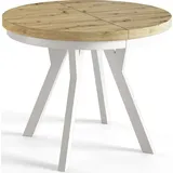 Runder Esszimmertisch EVO, ausziehbarer Tisch Durchmesser: 80 cm bis 130 cm, Wohnzimmertisch Farbe: ARTISAN, mit Stabile Beine in Farbe Weiß - Beige/Weiß