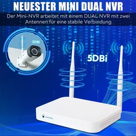 LuVision Dual WLAN Funk Video Überwachungssystem 10 Kanal Mini NVR 5MP Überwachungskamera Set Mikrofon Cloud 8 Kameras