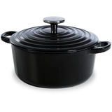 B&K BK Cookware Bourgogne Emailliertes Gusseisen 20cm/2,5 L Schmortopf mit Deckel, Induktionsgeeignet, Runde Kasserolle zum Backen, Schmoren, Eintöpfe, Ofen- und Spülmaschinengeeignet, Jet Schwarz