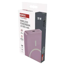 EMOS Powerbank WI 1046, 10000 mAh MagSafe mit Passthrough und Wireless-Charging, USB-C-Ausgang inkl. Kabel - für iPhone, Smartphone, - rosa, B0551S - Rosa