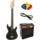 E-Gitarre für Kinder Mini 78cm - schwarz + Verstärker MA05 + 3Pik + Style 2