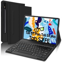 JADEMALL Galaxy Tab S7 FE Tastatur Hülle - mit Stifthalter für Samsung Galaxy Tab S8 Plus/S7 Fe/S7 Plus 12,4 Zoll, Wireless Bluetooth Tastatur QWERTZ Deutsch