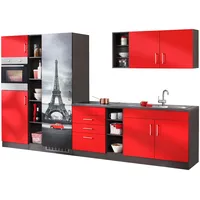 Held MÖBEL Küchenzeile »Paris«, ohne E-Geräte, Breite 340 cm rot