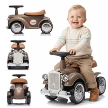 SUN BABY Rutschauto ab 1 Jahr Retro Classic, Rutschauto Indoor, Auto Kinder, Baby Auto, Gehhilfe mit Horn (Braun)