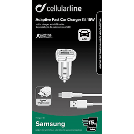 Cellular Line Cellularline Adaptive Fast Car Charger Kit 15W USB-C Samsung weiß (CBRSMKIT15WTYCW)