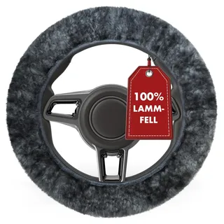 Walser Lammfell Lenkradbezug Lammfell, Lenkradschutz für Auto, weich & wärmend, Winter Lenkradwärmer, universelle Passform, anthrazit