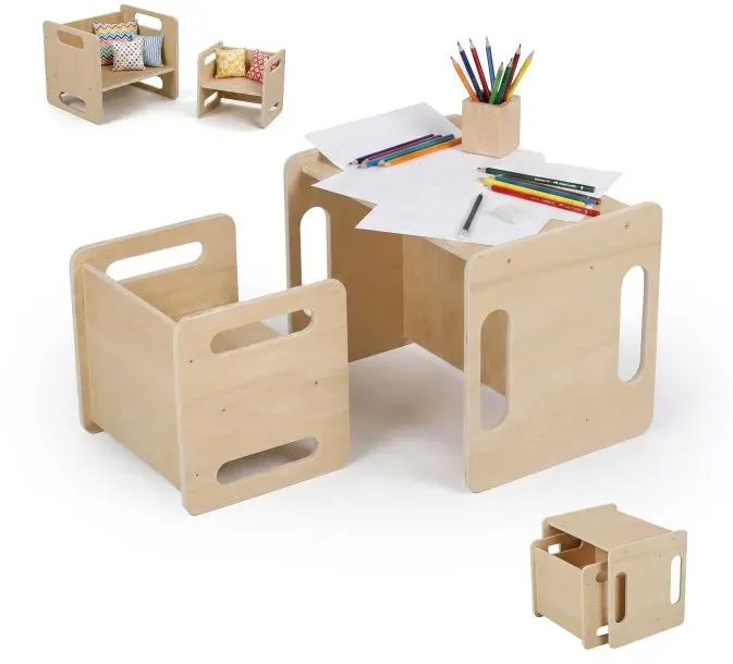 Relaxdays 2-teilige Kindersitzgruppe Holz Hellbraun