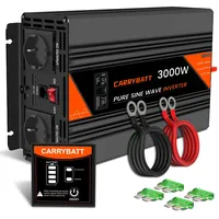 CARRYBATT 3000W Wechselrichter Reiner Sinus KFZ Spannungswandler 12V auf 230V Power Inverter mit 2 EU-Steckdose 2 QC3.0 18W USB-Anschlüsse und Fernbedienung LCD-Bildschirm