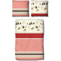 Traumschlaf Landhaus Rot/Beige 200 x 220 cm + 2 x 80 x 80 cm