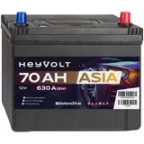 HeyVolt 70Ah Autobatterie A70R ASIA 12V 630A PKW Starterbatterie Pluspol Rechts