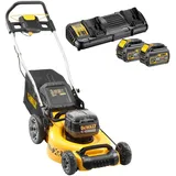 DeWALT Akku-Rasenmäher DCMW564N-XJ 2x18 Volt inkl. Akku Starter-Set DCB132T2-QW - bürstenlos, 48 cm Schnittbreite, Mähen und Mulchen, inkl. 55l Grasfangkorb