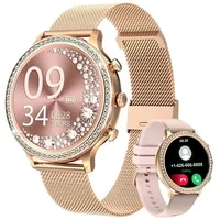 Refttenw Armbanduhr Damen mit Telefonfunktion,1.32in Diamant Fitnessuhr,2 Gurte Smartwatch, IP67 wasserdicht