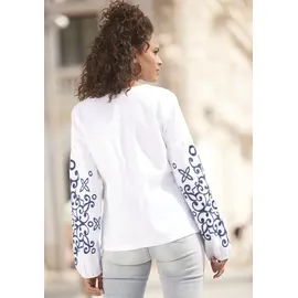 LASCANA Langarmbluse Damen weiß-blau Gr.34