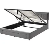 STILVORA Bett 160x200 mit höhenverstellbarem Kopfteil, Stauraum, Hydraulikfunktion, Metallfüße, Schubladen, europäisches Design, verstellbare Rückenlehne Grau