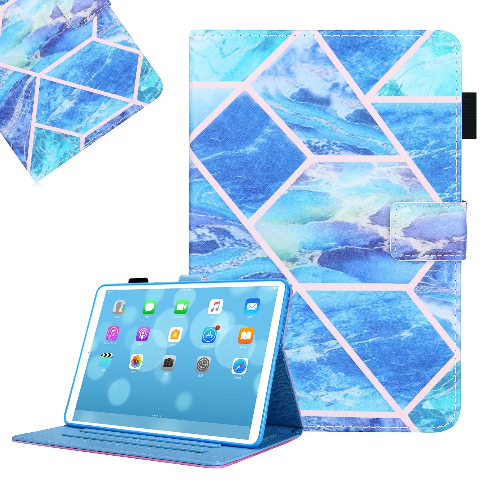 Hülle für iPad Mini 6. Generation 2021 (8,3 Zoll), LCHDA Gemalt PU Leder Tasche Smart Cover Magnetisch Folio Ständer Klapp Schutzhülle mit Auto Schlaf/Wachen Funktion - Blau Marmor