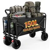 Palawano Bollerwagen Faltbar 150L – Transportwagen mit Rollen, Schwerlast Campingwagen für Festival, Strand, Garten & Einkauf