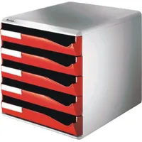 Leitz Schubladenset Postset 5 Schubladen lichtgrau/rot Packung mit 4