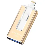 SUDEHO USB Stick 256GB für iPhone, MFi Zertifizierter Lightning Speicherstick Stabile Datentransfer, 4-in-1 Flash Laufwerk für iPhone/iPad/Android/PC, Mit einem klick Daten kopieren, Champagnergold