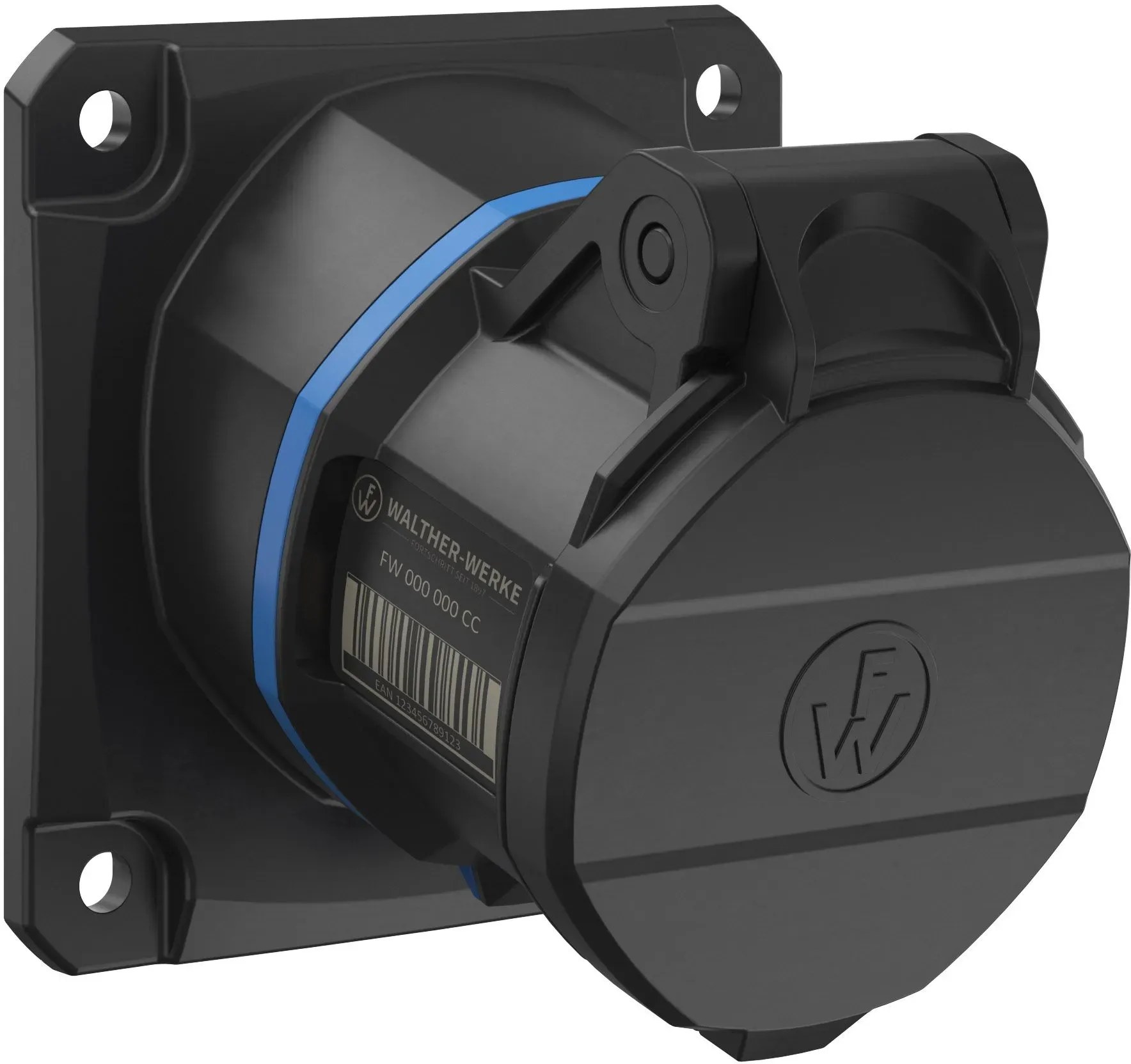 Walther Electric FW510409CC CEE NEO Anbaudose schräg, 16A, 4P, 9h, IP54 mit Käfigzugfeder-Technik und 75x75mm Flansch