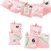 Frau WUNDERVoll DIY Adventskalender zum Befüllen Bescherung, Papiertueten flach 13x16,5cm, rosa Punkt, Ziffern schwarz-weiß