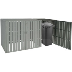 1er WPC-Mülltonnenverkleidung Erweiterung MCW-J28, Mülltonnenbox, Metall Holzoptik ~ grau