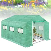 Froadp Gartengewächshäuser aus Verzinktes Rohr Tomatenhaus Winterfest Foliengewächshaus mit Gitternetzfolie Fenster Frostschutz Treibhaus Grün Gewächshaus für Garten Pflanze (9m2, 4.5x2x2m)