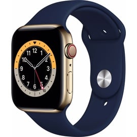 Apple Watch Series 6 GPS + Cellular 44 mm Edelstahlgehäuse gold, Sportarmband dunkelmarine