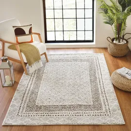 livabliss Monaco Wohnzimmer Boho, großer Schlafzimmer 160x213 cm Esszimmer mit geometrischem Muster, Skandinavischer Wohnzimmer modern in Creme, Orange, Braun