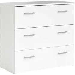 Kommode INOSIGN, weiß, B:74,1cm H:69,9cm T:35,95cm, Spanplatte, Sideboards, Mit viel Stauraum, graue Stangengriffe, einfache Selbstmontage