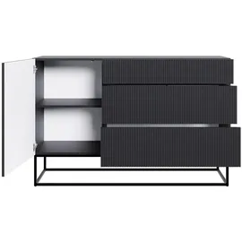 Selsey Kommode Schrank Aufbewahrungsschrank 140 cm Mit Schubladen, Und 1 Tür Schwarz Schwarze Beine Veldio