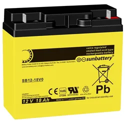 Sun Battery SB12-18V0 12 Volt 18 Ah LxBxH 182 x 77 x 168 mm, Anschluss Flachpol mit 6mm Bohrung, VdS-Zertifikat G112049, flammenhemmendes Gehäuse