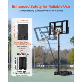Vevor tragbarer Basketballständer, 1,35 bis3,05 m höhenverstellbarer Basketballkorb, verstellbare Basketballanlage mit Nylonnetz & Rollen, tragbares Backboard-Set für Terrassen Poolrand